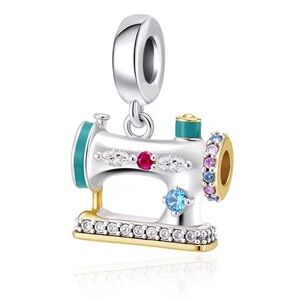 NWOT Green Happy Sewing Machine Pendant Dangle Charm Sterling Silver 925
